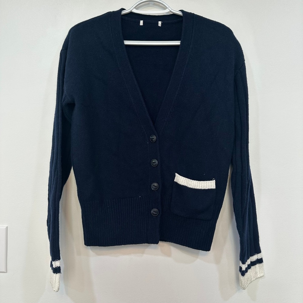 Rag & Bone Womens Serena Cardigan Sweater Small Navy Blue Academic Cotton Wool - Picture 2 of 9